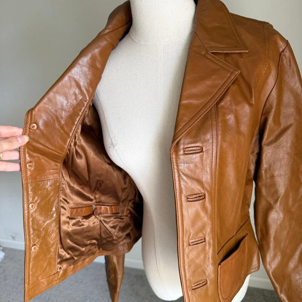 Vtg Wilson's Leather Maxima Cognac Brown Genuine Leather Blazer Jacket Medium 90